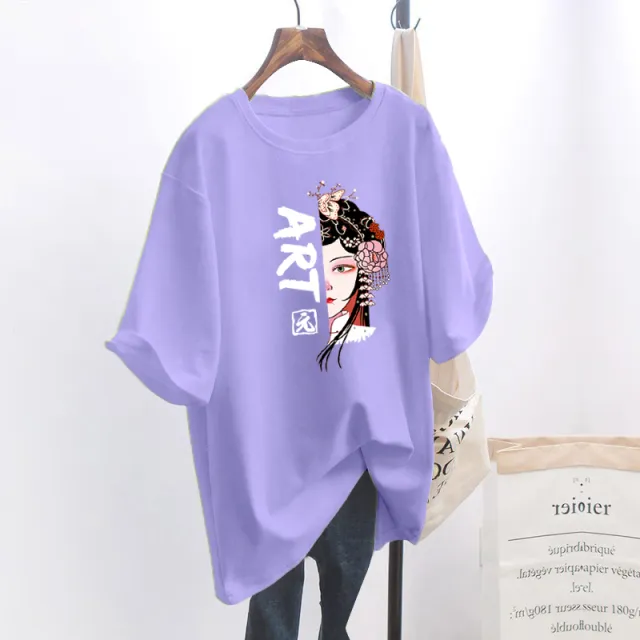 Loose Plus Size Women's Short Sleeve T shirt 6057Purple - Shop at LoveMi