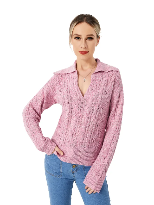 Women's Warm Casual Lapel Sweater Pink - Shop at LoveMi