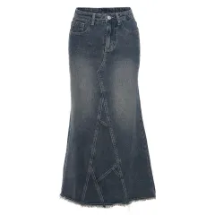 Solid Slim High Waist Denim Skirt - Blue - View 1