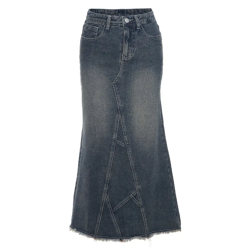 Solid Slim High Waist Denim Skirt - Blue