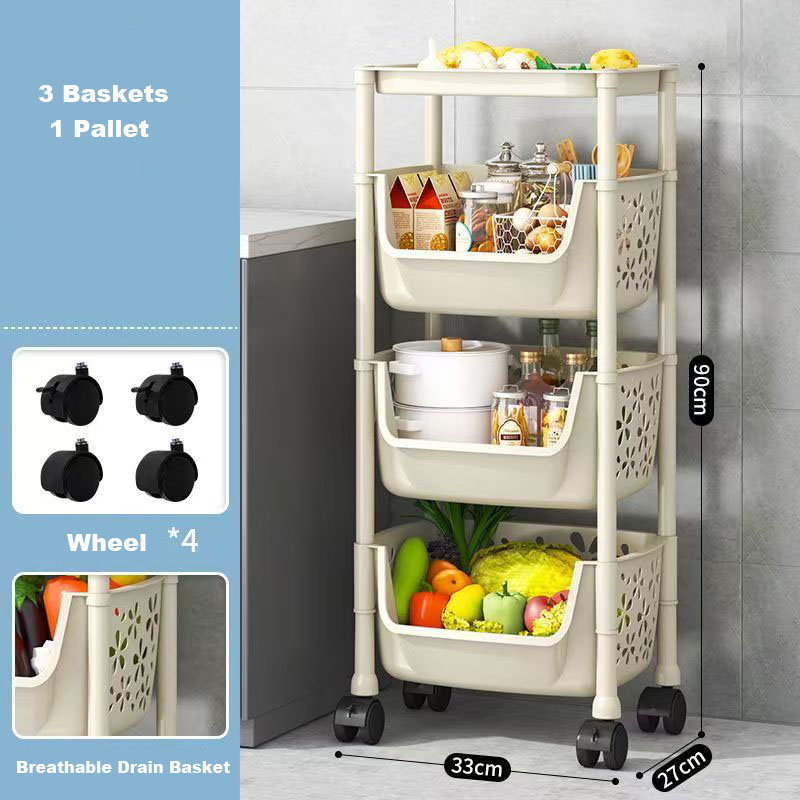 4 Tier Kitchen Basket Storage Trolley Organiser Fruit