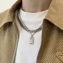 1pcs Double Layer Cuban Chain Vintage Portrait Square Tag Necklace, Minimalist Ins Hip Hop Style, For Men Women Daily Street Wear & Couple Holiday Gifts view 4