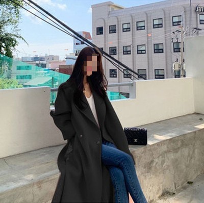 Autumn And Winter Mid length Loose fitting Side Slit Woolen Tweed Jacket Black - Shop at LoveMi