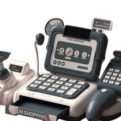 Simulation Supermarket Store Toys Cash Register Grocery Item Kids Blue