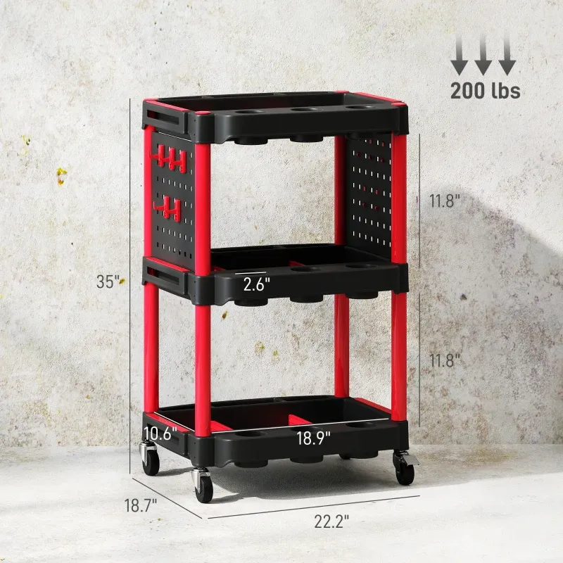 3-Tier Rolling Tool Cart, 200 LBS Capacity