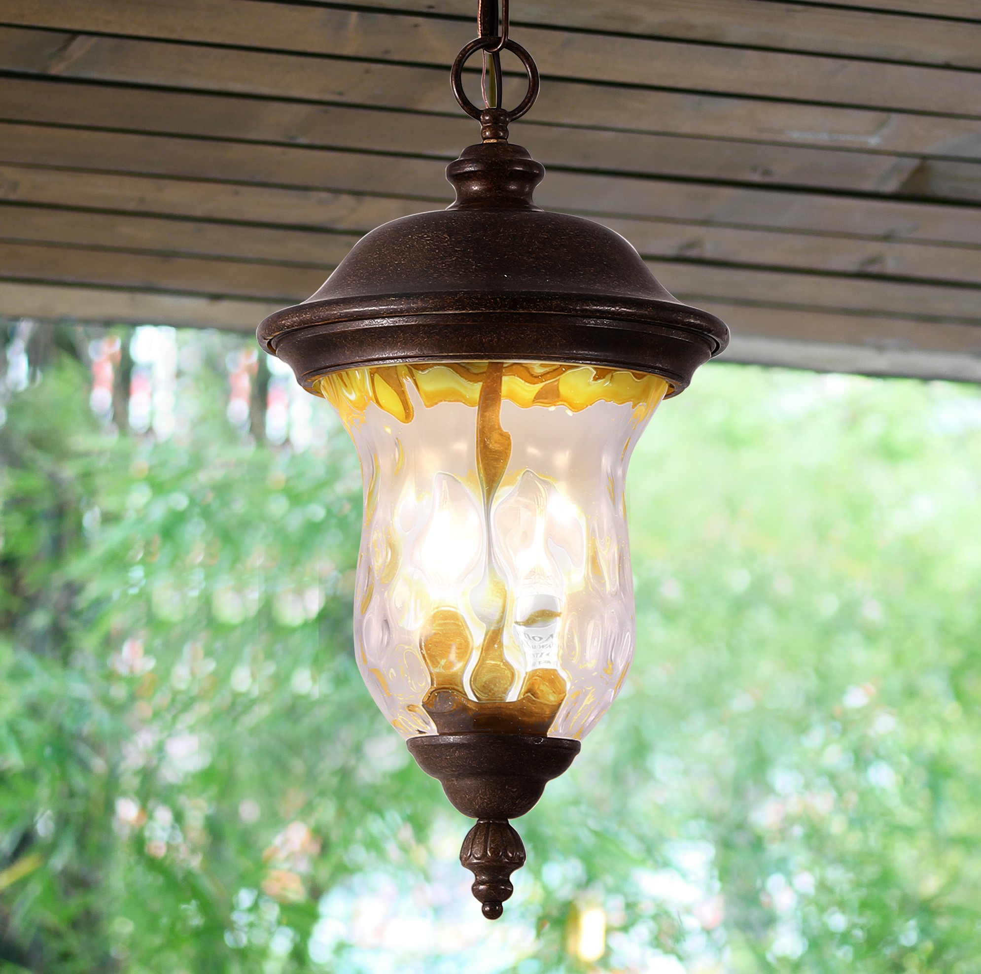 19 H Rustic Outdoor Hanging Lantern, Weatherproof Vintage Pendant Light With Clear Glass Shade, Waterproof Exterior Lighting Fixture For Porch, Patio, Or Garden One Piece & No Bulb - Image 1