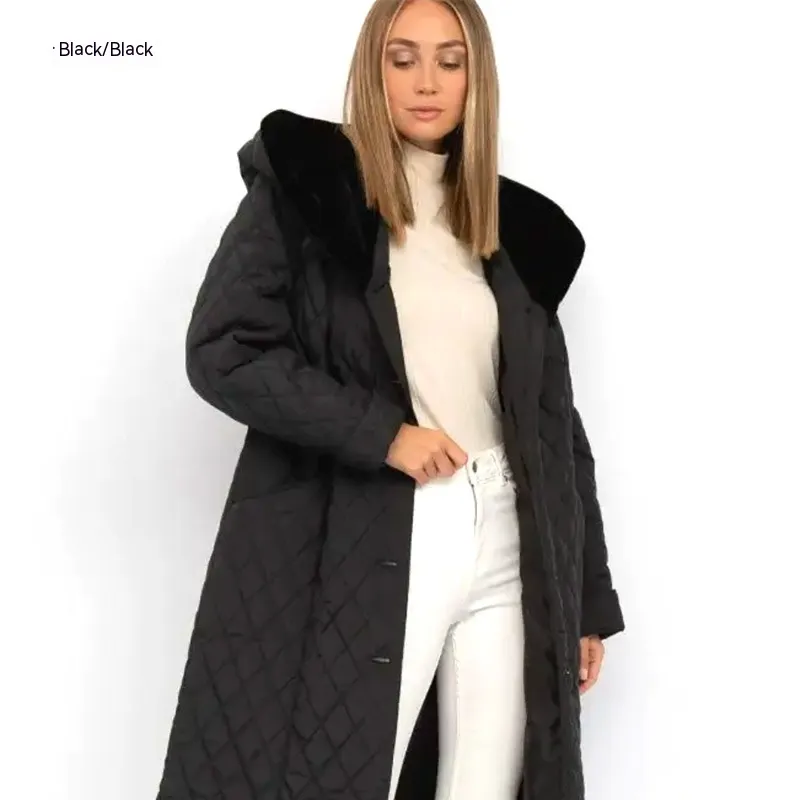 Parker Cotton-padded Jacket For Women Big Fur Collar Slim-fitting Cotton-padded Jacket - Black