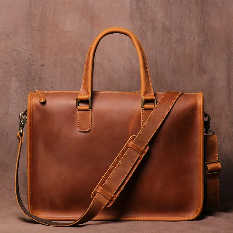 Men's Bag Crazy Horse Leather Briefcase for Laptop