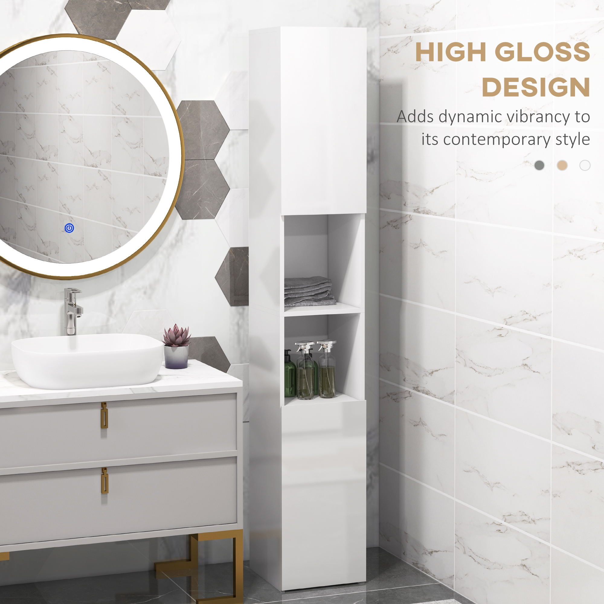 Independent Bathroom Cabinet, High Gloss Storage With Door And Adjustable — image 6