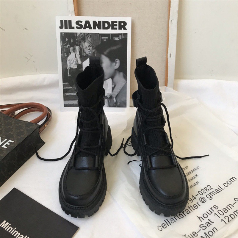 Mid-tube Platform Knit Lace-up Boots