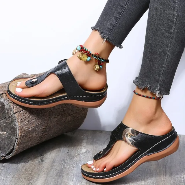 Women's New Round Head Hollow Metal Buckle Wedge Heel Comfortable Toe Sandals Black - Shop at LoveMi