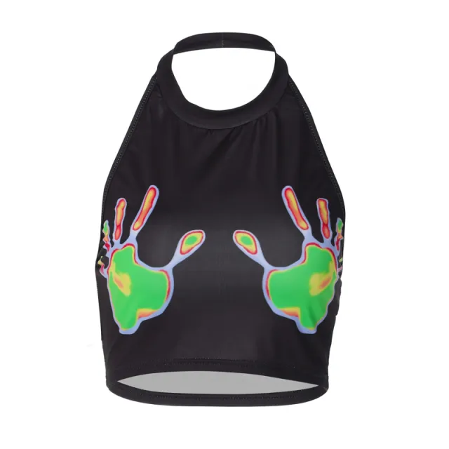 European And American Women's New Fashion Printing Backless Fitted Bra Top Black - Shop at LoveMi