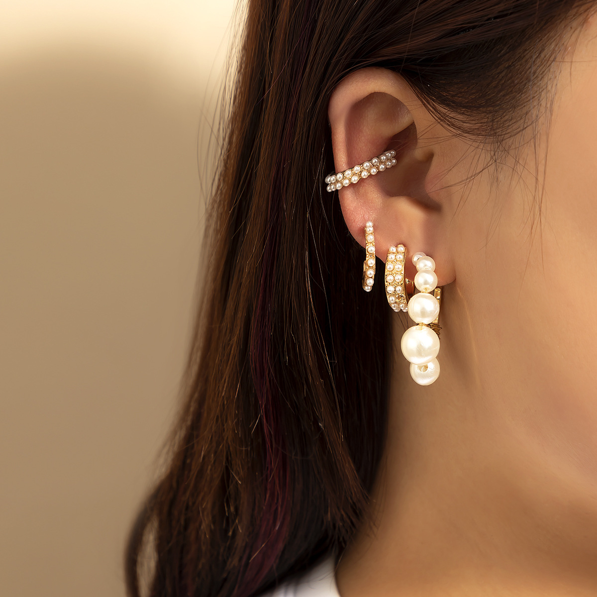 Fashion Trend Individually Wrapped Metal Women's Geometric Pearl Earrings