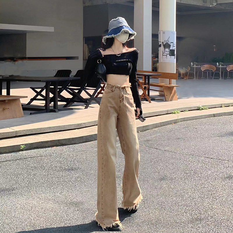 Women's Curry Vintage Loose Straight Leg Wide Leg Jeans Brown Lengthening - Shop at LoveMi