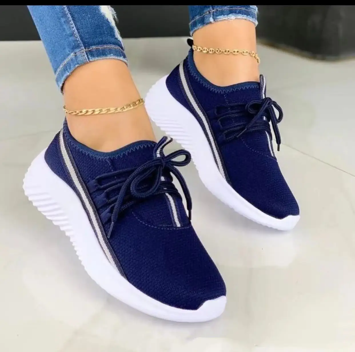 Viscose Mesh Round Toe Blue Everyday Lace Up Front Low Sneakers