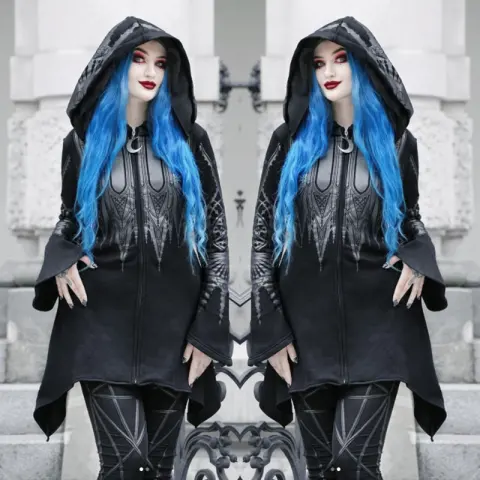 Halloween Cosplay Hoodie Women's Punk Black Long Hooded Printed