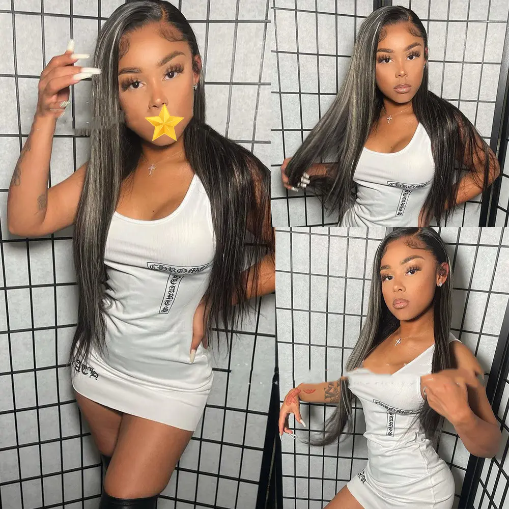 Piano Color Highlight P1bGrey Straight Wig Human