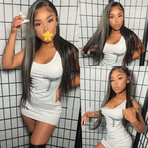 Piano Color Highlight P1bGrey Straight Wig Human Hair Wig