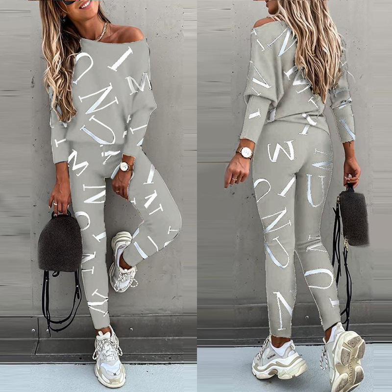 Letter Print Long-Sleeved Trousers Casual Suit