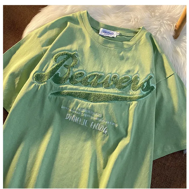 Fashion Loose Women Embroidered Short Sleeves Light Green - Shop at LoveMi