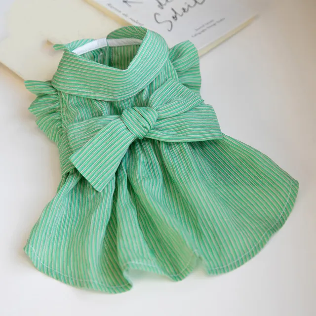Shirt Design Dog Pet Bowknot Dress For Spring Summer Green - Shop at LoveMi