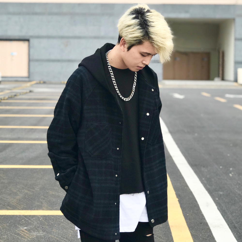 Color Matching Stitching Plaid Hooded Loose Cardigan Jacket European And American Style Hoodie