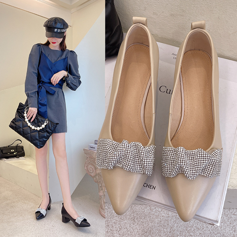 Top Layer Cowhide Pointed Toe Fashion Single Shoes Women