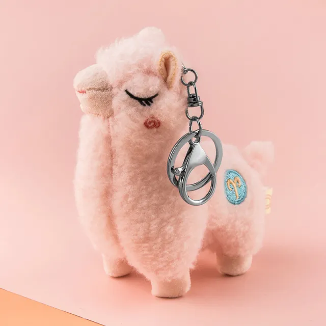 Simulation Alpaca Keychain Plush Toy Grass Mud Horse Doll Small Pendant Pink - Shop at LoveMi