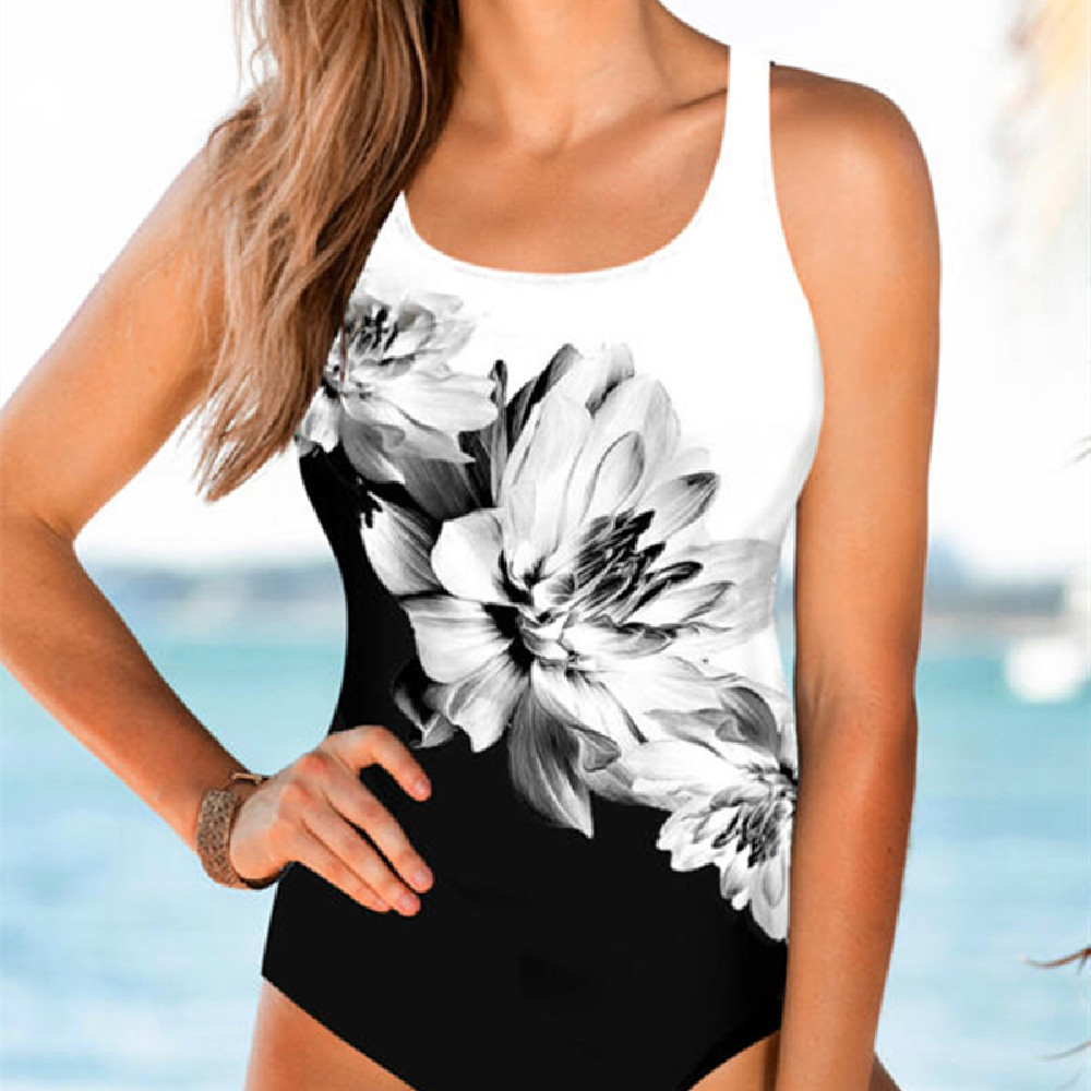 Women's Summer White Lotus Strap One Piece Halter Bikini - Image 3
