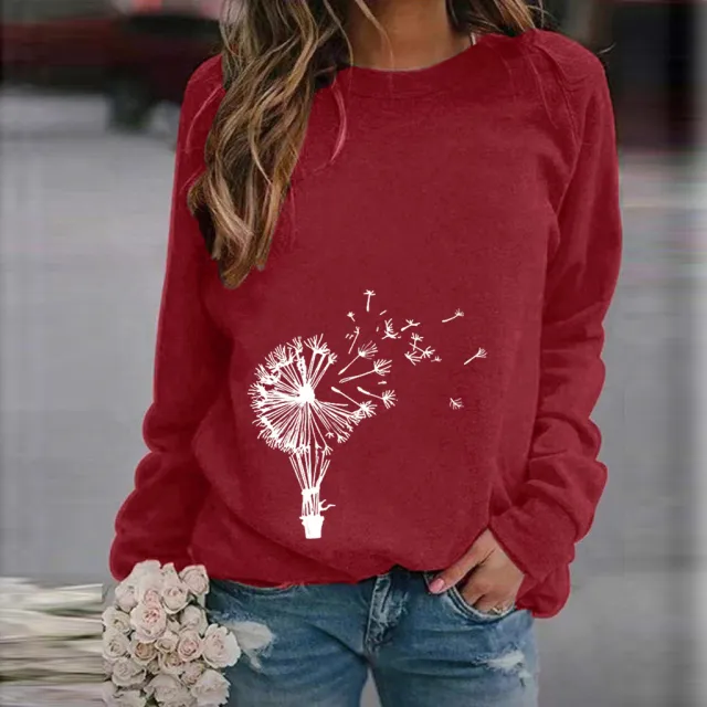Women's Sweatshirt Round Neck Casual Loose Pullover Top Printed Long Sleeve T shirt 11 Style M - Shop at LoveMi