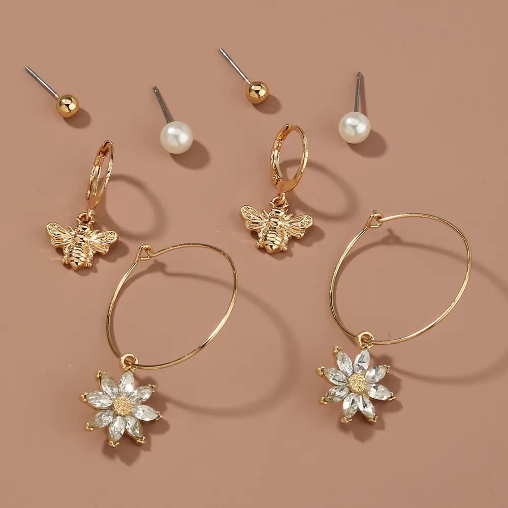 Butterfly Sunflower 4-piece set earrings with Stud earrings