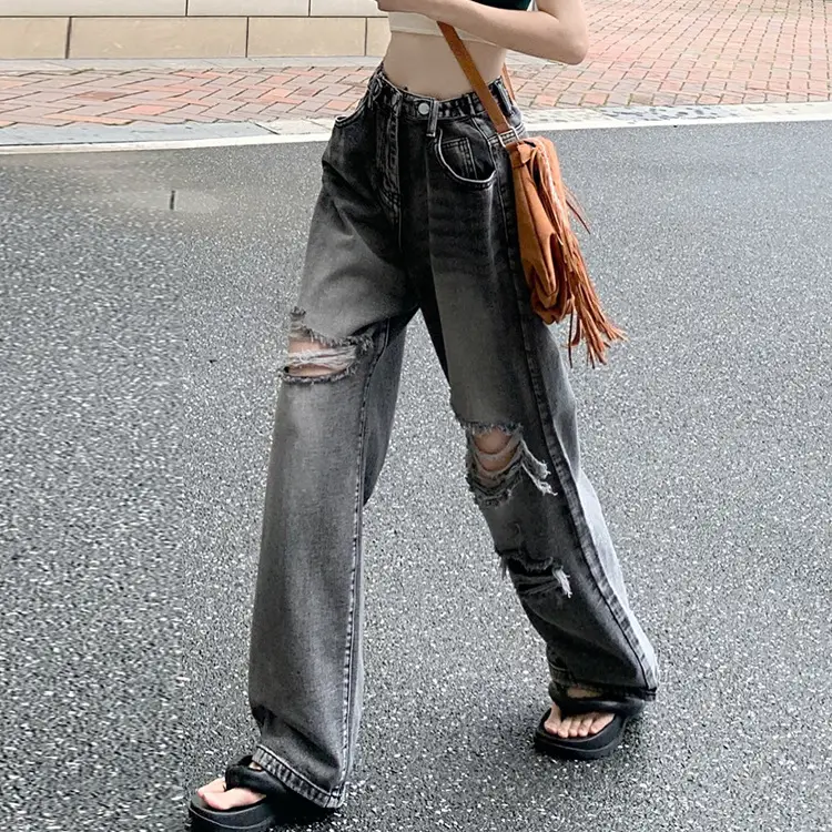 Women's Retro High Waist Ripped Jeans