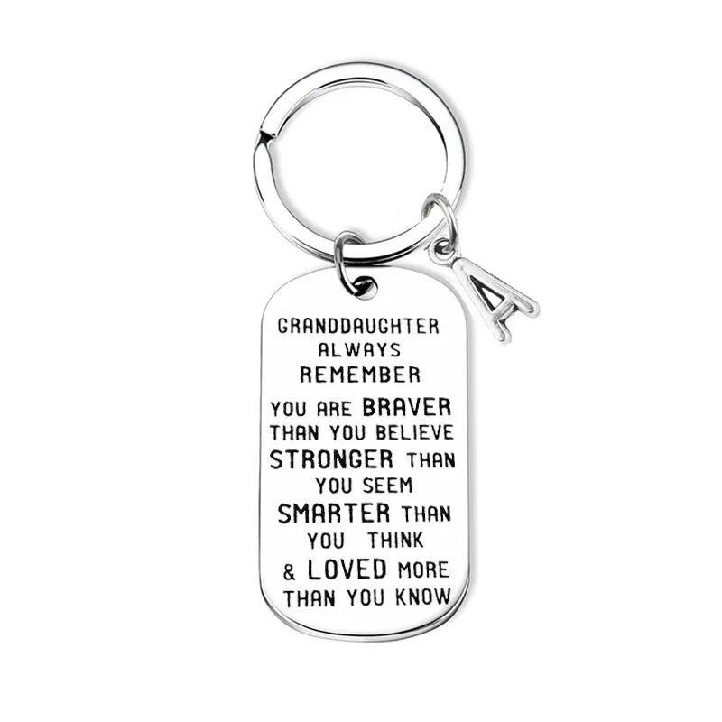 New Stainless Steel Tag Grandchild Keychain - Silver Granddaughter