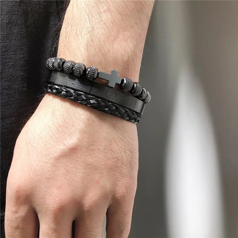 Stainless Steel Roman Cross Braided Bracelet