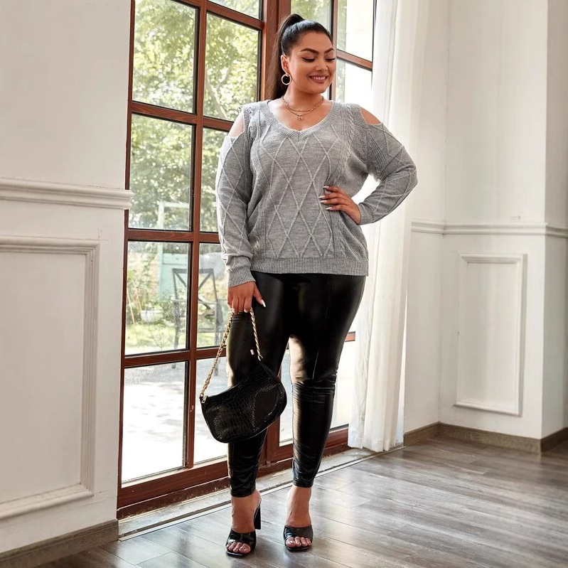 Large Off Shoulder Knitted Sweater V-neck Women's Pullover - Soft Yarn, Fashionable And Comfortable