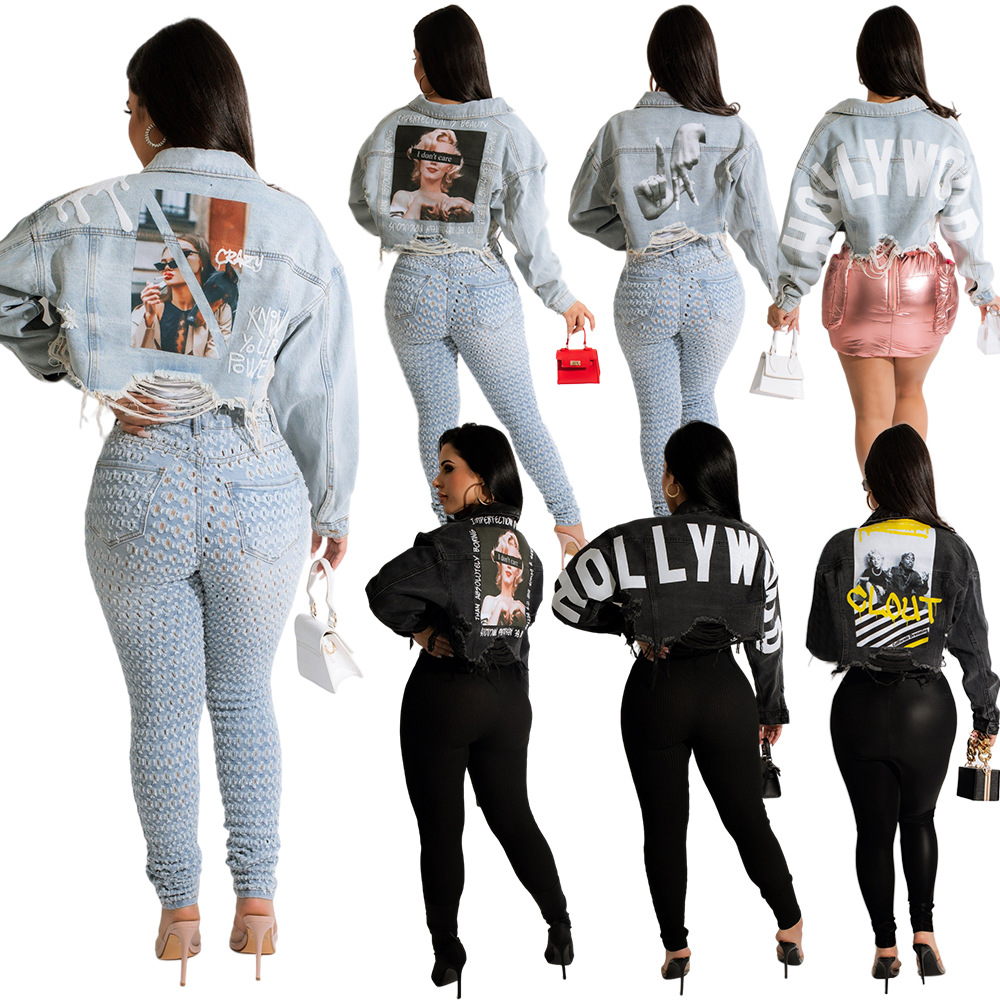 Fashion Hot Retro Everything With Personality Raw Edge Jacket Hot Painted Coat - 2
