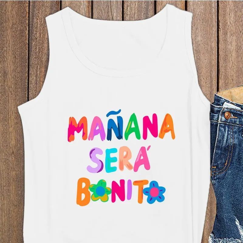 Women's Round Neck Top Music Lovers Printed Sleeveless T-shirt Women - White