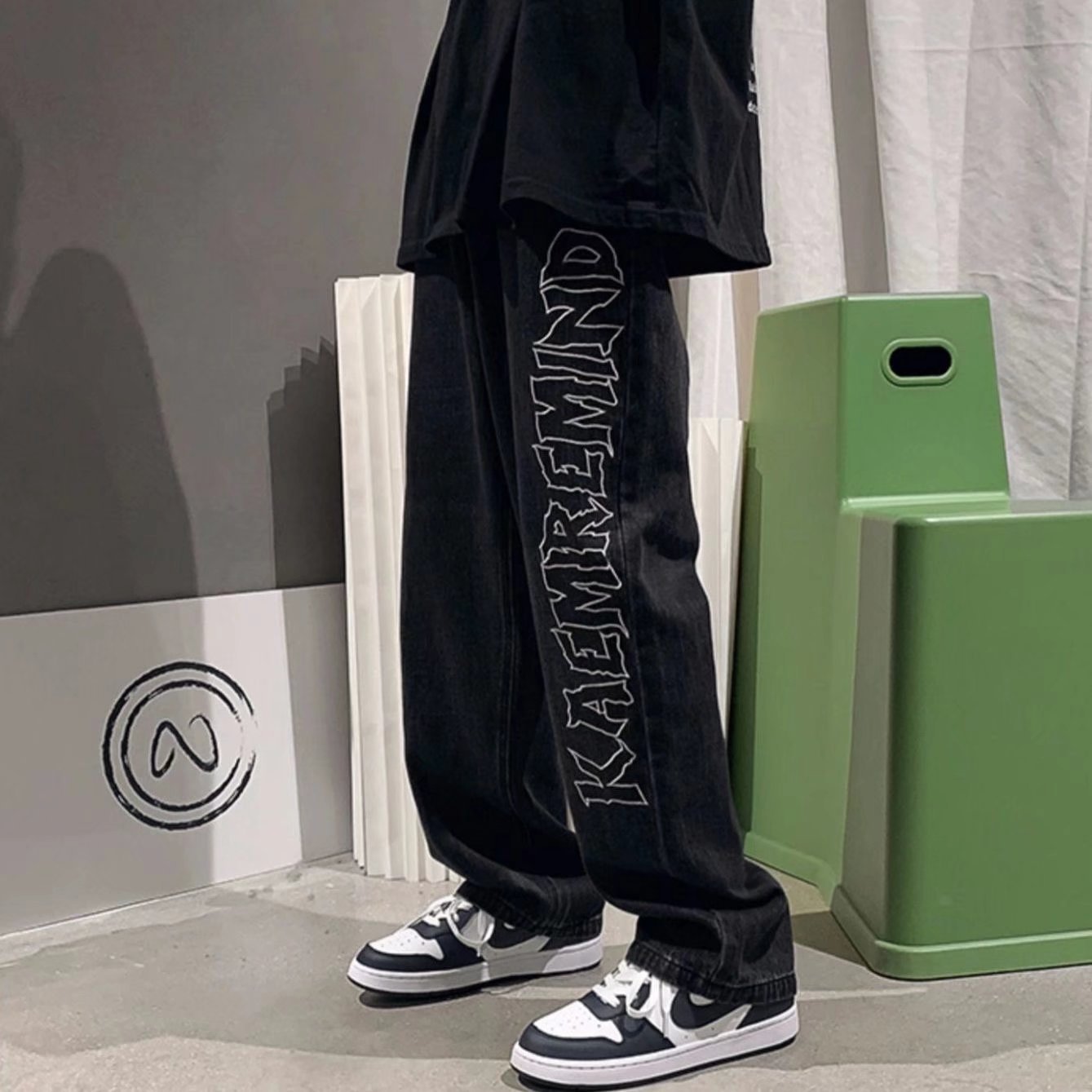 Men's Straight Leg Loose Drape Wide Leg Jeans