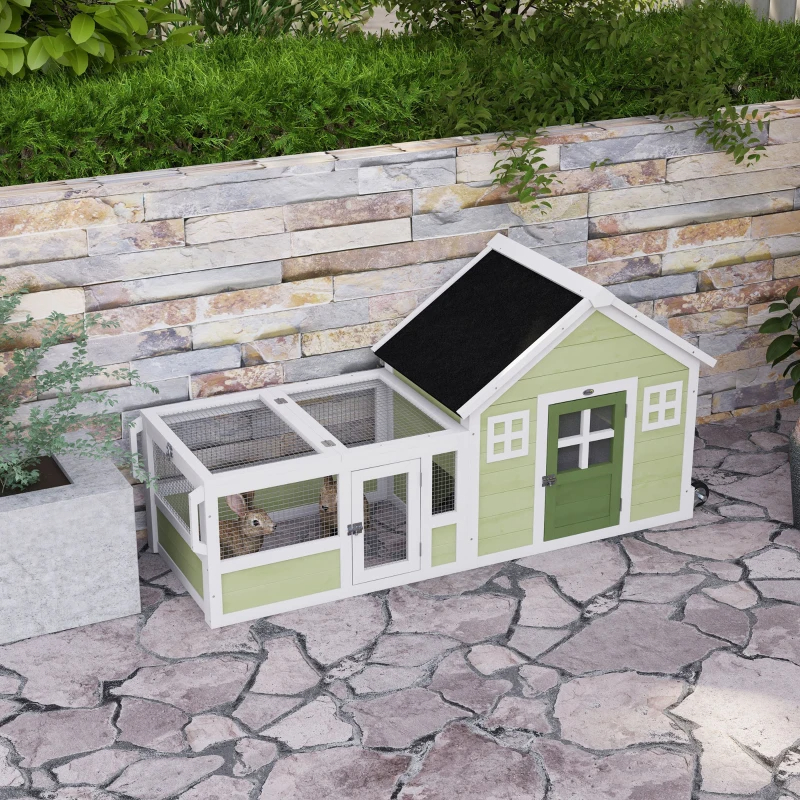 64 Inch Rabbit Hutch With Asphalt Roof, Handle, Wheels, Multicolo