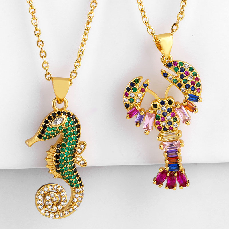 Ocean Jewelry Necklace Lobster Seahorse Pendant Personality Zircon