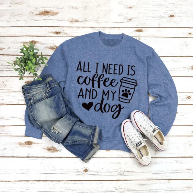 Round Neck Pullover Long Sleeve ALL I NEED Print Blue Black Font - Shop at LoveMi