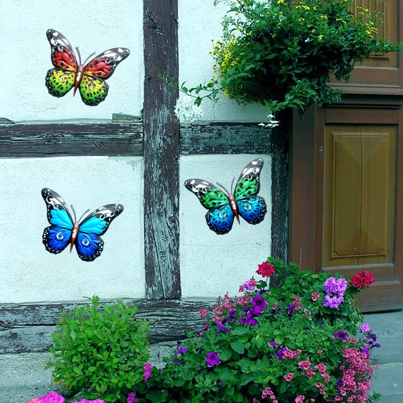 4PCS Large Metal Butterfly Garden Fence Home Wall Art