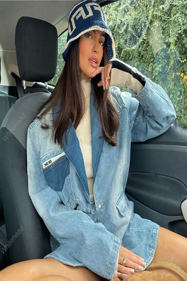 American Retro Blue Super Fire Suit Style Denim Jacket Blue - Shop at LoveMi