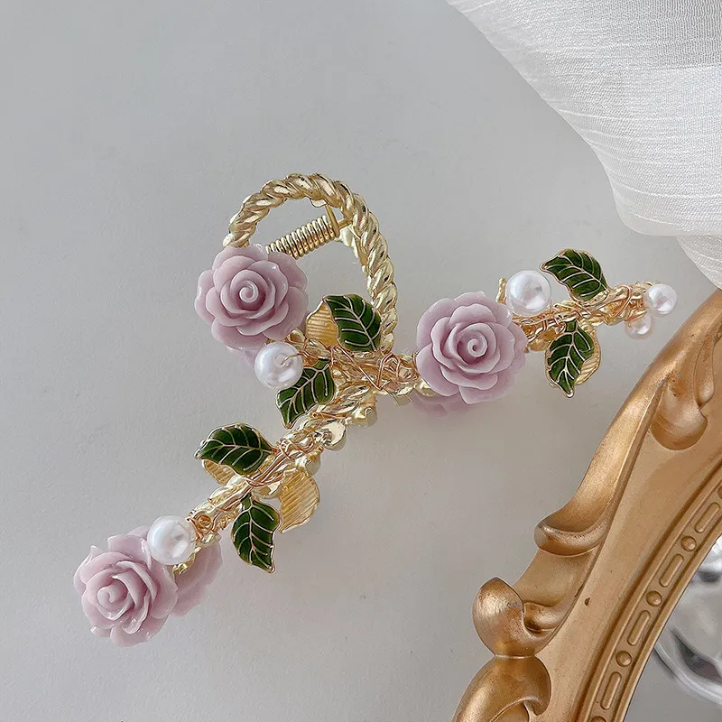 Women's Fashion Back Hair Clip Large Size - Purple Rose