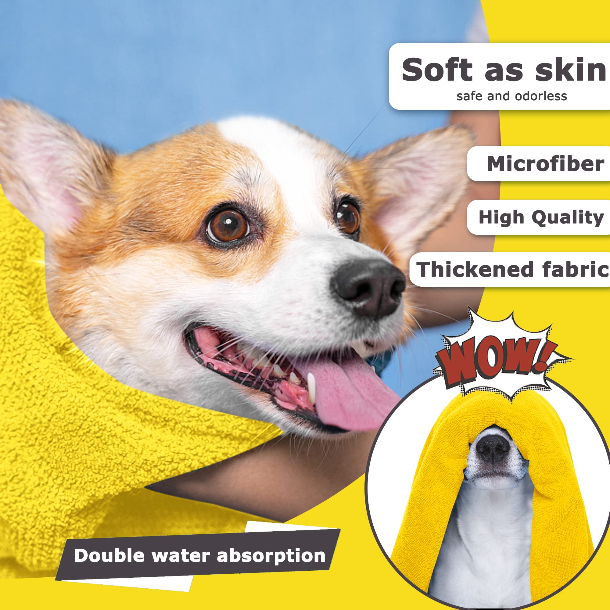 Dog towels for drying dogs, drying towel, dog bath towel, quick-drying pet dog and cat towels, soft fiber towels robe super absorbent quick drying soft microfiber pet towel for dogs, cats yellow