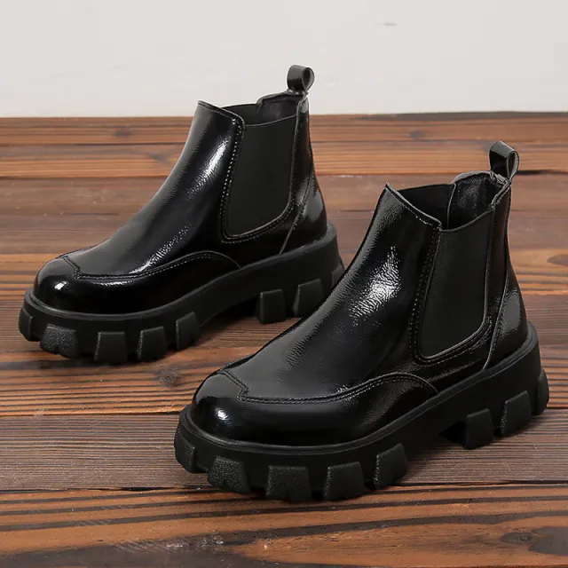 All match Patent Leather Boots With Wedge Heel Black - Shop at LoveMi