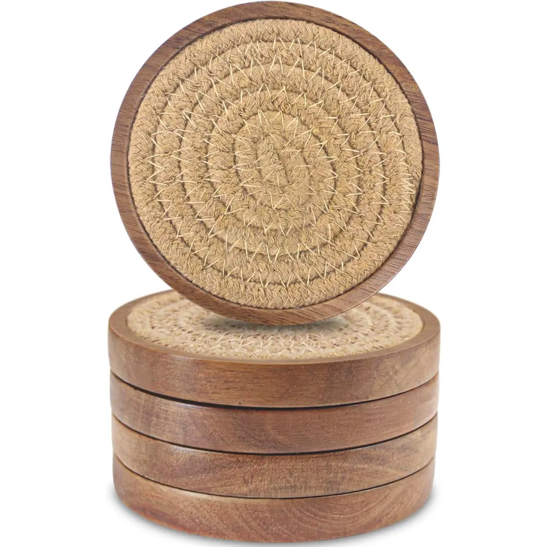 5 Pack 4 Inch Wood Drink Coasters