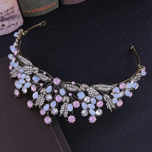 Baroque Vintage Rhinestone Crown Handmade Pink Diamonds - Shop at LoveMi