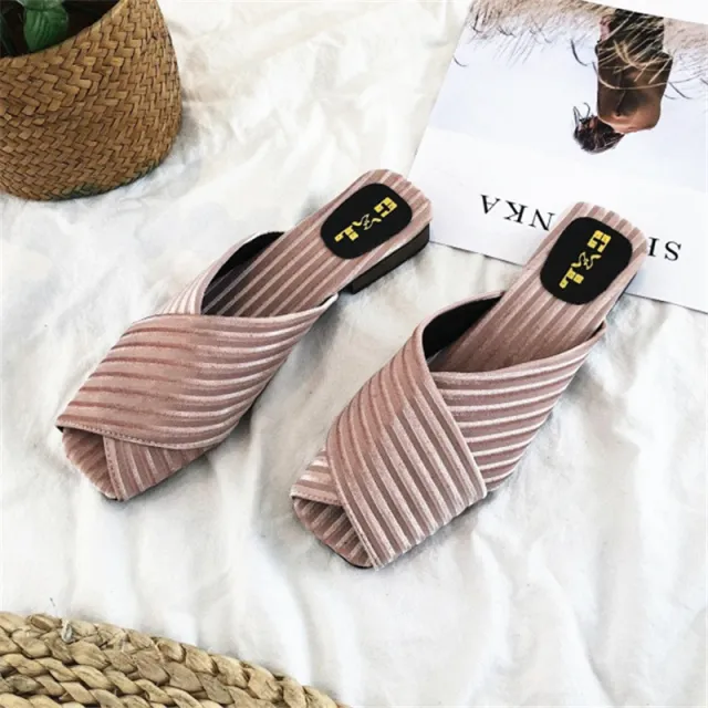 Summer New Style Korean Fashion Low Heel Sandals And Slippers Pink - Shop at LoveMi