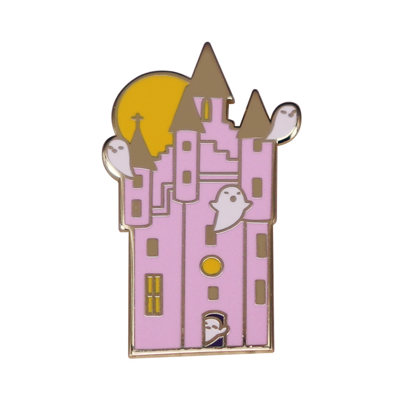 Haunted House Brooch Moon And Fan Castle Badge — view 2